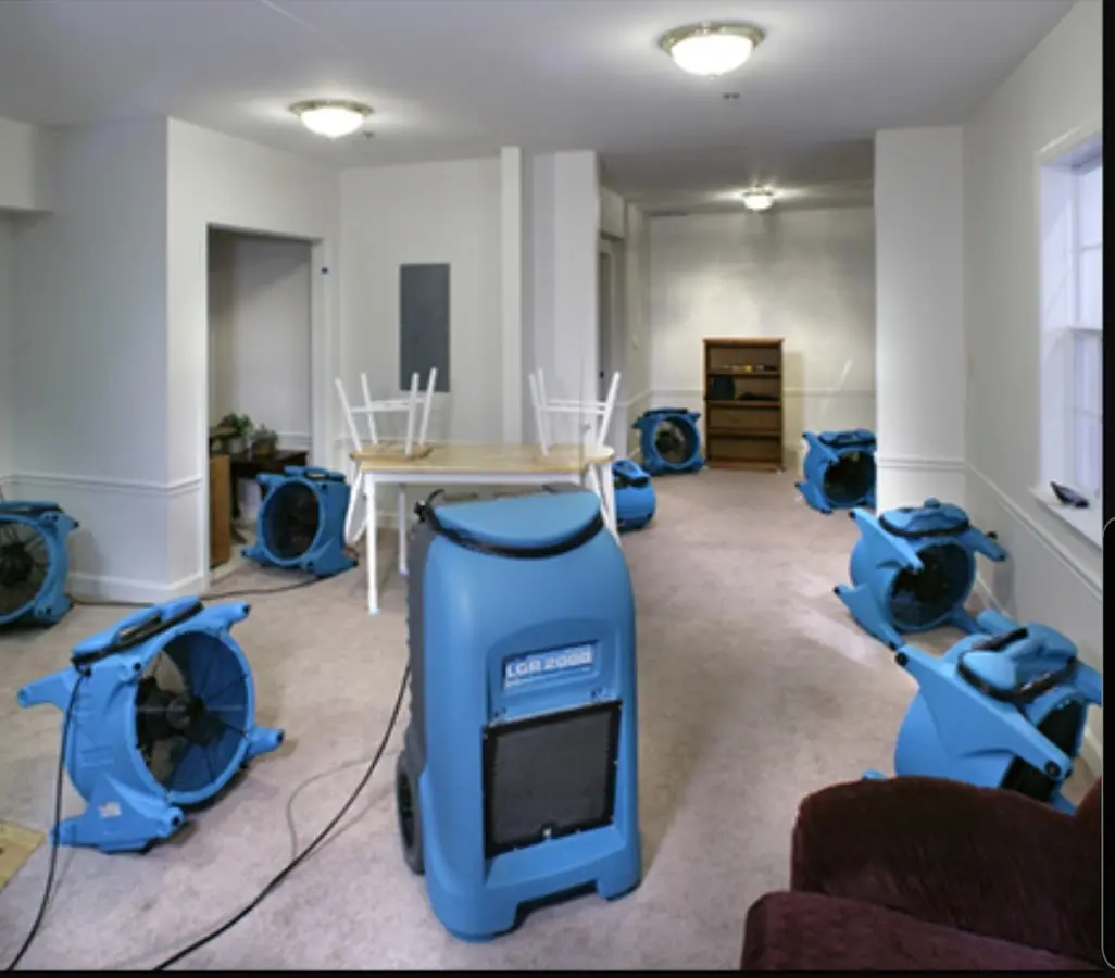 Air movers and dehumidifier setup for Water Extraction & Removal in Wagoner